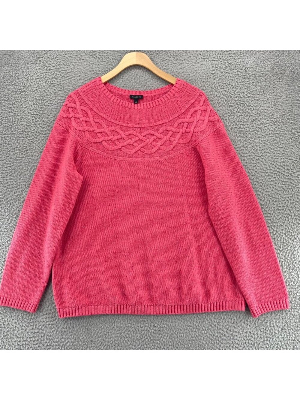 Talbots Sweater Womens Large Pink Confetti Cable Knit Stretch Long Sleeve Tunic
